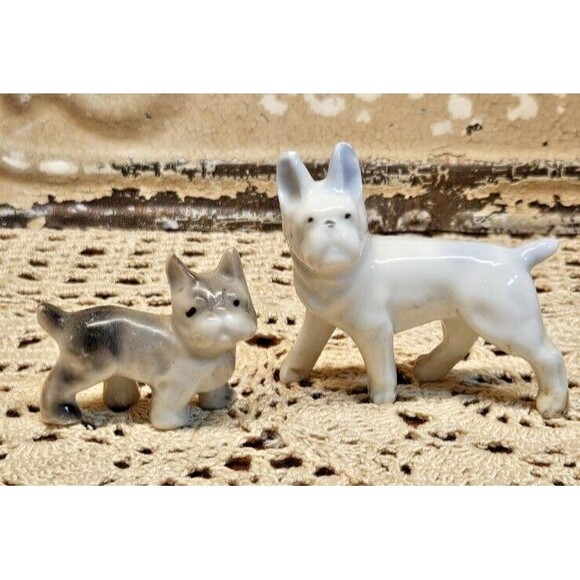 Pair of Vintage Porcelain French Bulldog Dog Figurines 2 Sizes Japan - Picture 1 of 10